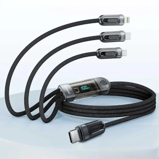 Porodo Multi-Connector Type-C Fast Charging Display Cable Lightning 1.2M